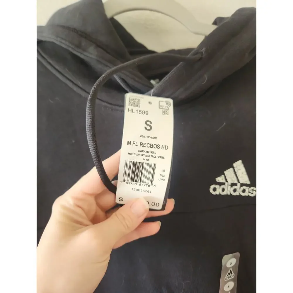 Adidas Logo Black Hoodie Pullover Men's Size Small NWT
